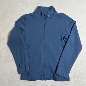 Mercedes-Benz Womens Full Zip Ribbed Jacket Mock Neck Blue Size S Quiet Luxury